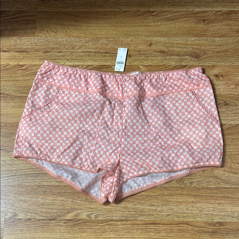 Anthropologie XL Coral color Checkered Fabric short pants Pajama